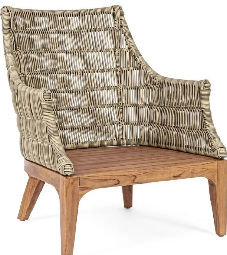 Casa Padrino Luxus Gartensessel mit Kissen Grau / Naturfarben / Braun 69 x 73 x H. 80,5 cm - Wetterbeständiger Garten & Terrassen Sessel - Garten & Terrassen Möbel - Luxus Qualität