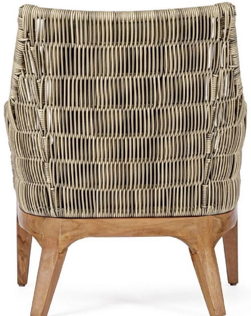 Casa Padrino Luxus Gartensessel mit Kissen Grau / Naturfarben / Braun 69 x 73 x H. 80,5 cm - Wetterbeständiger Garten & Terrassen Sessel - Garten & Terrassen Möbel - Luxus Qualität