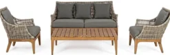 Casa Padrino Luxus Gartensessel mit Kissen Grau / Naturfarben / Braun 69 x 73 x H. 80,5 cm - Wetterbeständiger Garten & Terrassen Sessel - Garten & Terrassen Möbel - Luxus Qualität