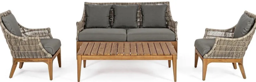 Casa Padrino Luxus Gartensessel mit Kissen Grau / Naturfarben / Braun 69 x 73 x H. 80,5 cm - Wetterbeständiger Garten & Terrassen Sessel - Garten & Terrassen Möbel - Luxus Qualität