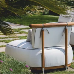 Casa Padrino Luxus Garten Sessel Weiß / Braun / Silber 108 cm - Outdoor Sessel - Hotel Sessel- Outdoor Hotel Möbel - Made in Italy