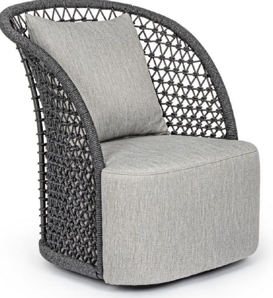 Casa Padrino Luxus Gartensessel mit Kissen Grau / Anthrazit 77 x 81 x H. 93 cm - Wetterbeständiger Garten & Terrassen Sessel - Garten & Terrassen Möbel - Luxus Qualität