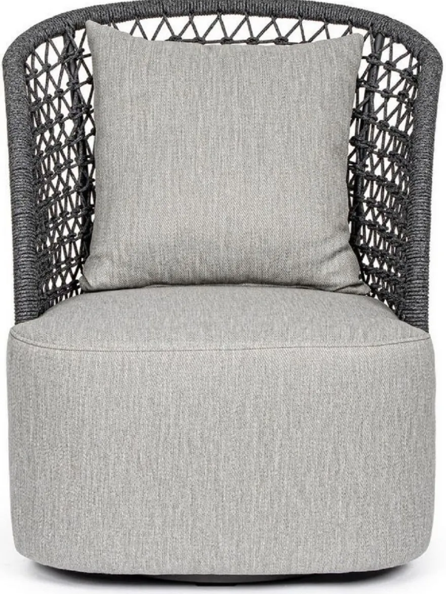 Casa Padrino Luxus Gartensessel mit Kissen Grau / Anthrazit 77 x 81 x H. 93 cm - Wetterbeständiger Garten & Terrassen Sessel - Garten & Terrassen Möbel - Luxus Qualität