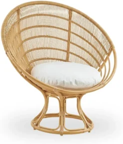 Casa Padrino Luxus Gartensessel Naturfarben / Weiß 100 x 74 x H. 102 cm - Wetterbeständiger Garten & Terrassen Sessel mit Sitzkissen - Garten & Terrassen Möbel - Luxus Qualität