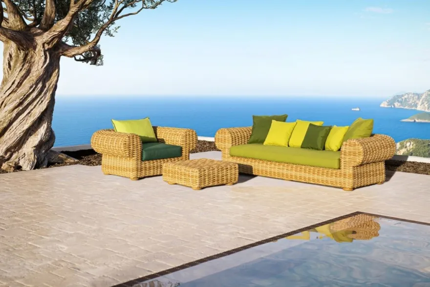 Casa Padrino Luxus Gartensessel Naturfarben / Grün 135 cm