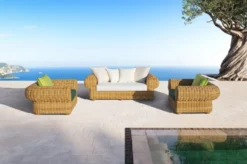 Casa Padrino Luxus Gartensessel Naturfarben / Grün 135 cm
