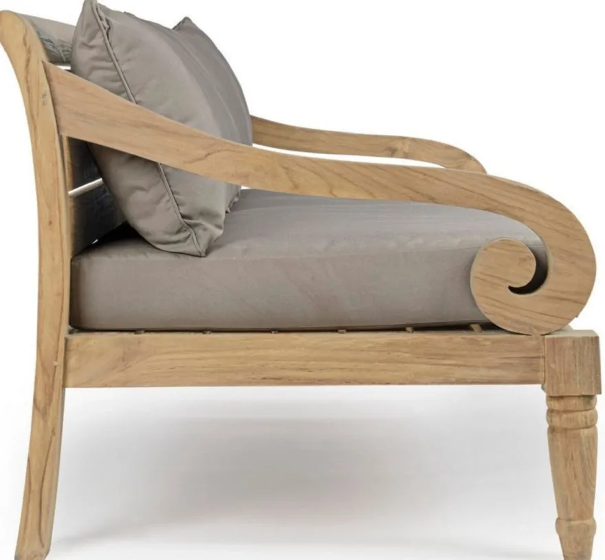 Casa Padrino Luxus Gartensofa Grau / Naturfarben 165 x 80 x H. 75 cm - Rustikales Teakholz Garten Sofa mit Kissen - Massivholz Garten Möbel - Rustikale Garten Möbel - Luxus Garten Möbel