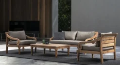 Casa Padrino Luxus Gartensofa Grau / Naturfarben 165 x 80 x H. 75 cm - Rustikales Teakholz Garten Sofa mit Kissen - Massivholz Garten Möbel - Rustikale Garten Möbel - Luxus Garten Möbel