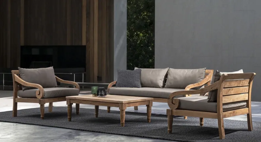 Casa Padrino Luxus Gartensofa Grau / Naturfarben 165 x 80 x H. 75 cm - Rustikales Teakholz Garten Sofa mit Kissen - Massivholz Garten Möbel - Rustikale Garten Möbel - Luxus Garten Möbel