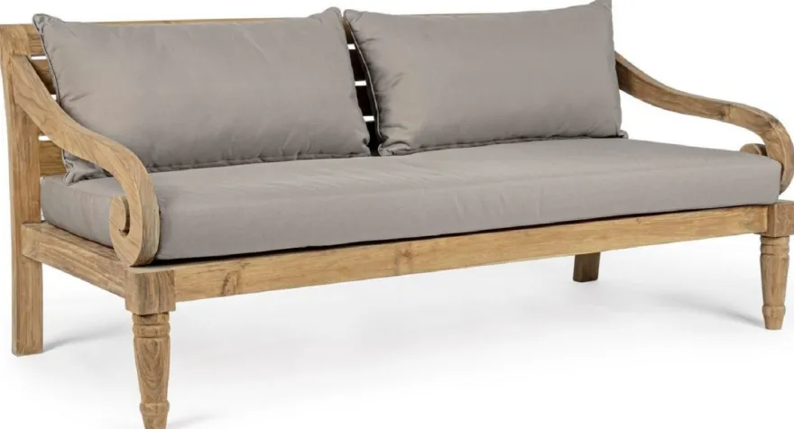 Casa Padrino Luxus Gartensofa Grau / Naturfarben 165 x 80 x H. 75 cm - Rustikales Teakholz Garten Sofa mit Kissen - Massivholz Garten Möbel - Rustikale Garten Möbel - Luxus Garten Möbel