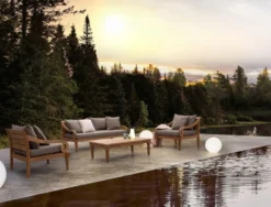 Casa Padrino Luxus Gartensofa Grau / Naturfarben 165 x 80 x H. 75 cm - Rustikales Teakholz Garten Sofa mit Kissen - Massivholz Garten Möbel - Rustikale Garten Möbel - Luxus Garten Möbel