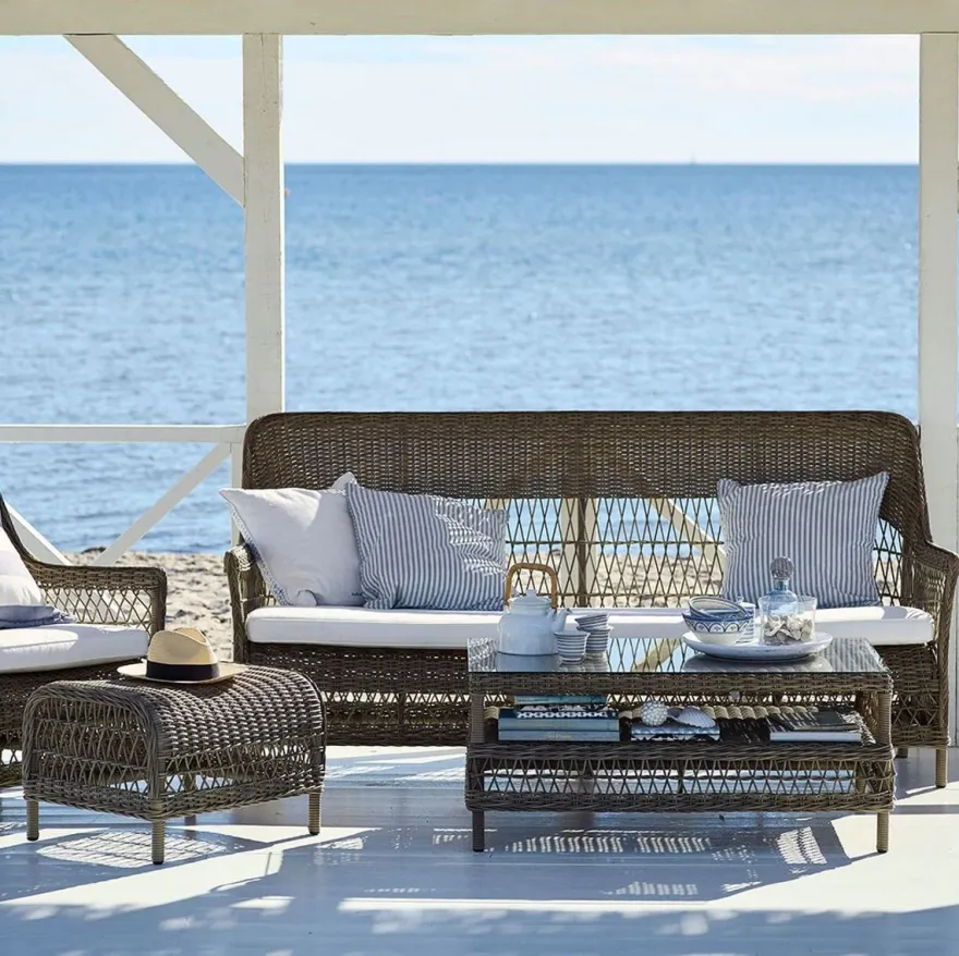 Casa Padrino Luxus Gartensofa mit Sitzkissen Antik Grau / Weiß 191 x 79 x H. 95 cm - Wetterbeständiges Garten & Terrassen Sofa - Garten & Terrassen Möbel - Luxus Qualität