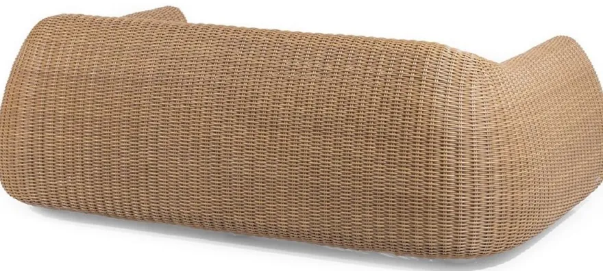 Casa Padrino Luxus Gartensofa Naturfarben / Weiß 196 x 124 x H. 72 cm - Handgewebtes wetterbeständiges Sofa mit Kissen - Moderne Garten Möbel - Hotel Möbel