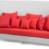 Casa Padrino Luxus Gartensofa Weiß / Rot 277 x 123 x H. 133 cm - Handgewebtes Wetterbeständiges Hochlehn Sofa mit Kissen - Moderne Garten Möbel - Hotel Möbel