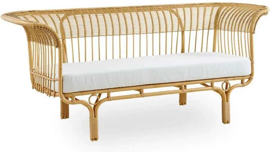 Casa Padrino Luxus Gartensofa mit Sitzkissen Naturfarben / Hellgrau 193 x 76 x H. 81 cm - Wetterbeständiges Garten & Terrassen Sofa - Garten & Terrassen Möbel - Luxus Qualität