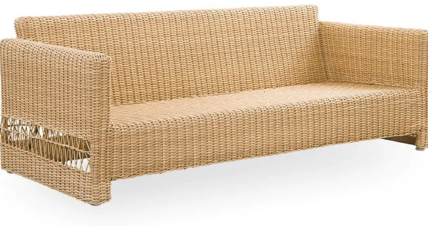 Casa Padrino Luxus Gartensofa mit Kissen Naturfarben / Weiß 200 x 86 x H. 71 cm - Wetterbeständiges Garten & Terrassen Sofa - Garten & Terrassen Möbel - Luxus Qualität