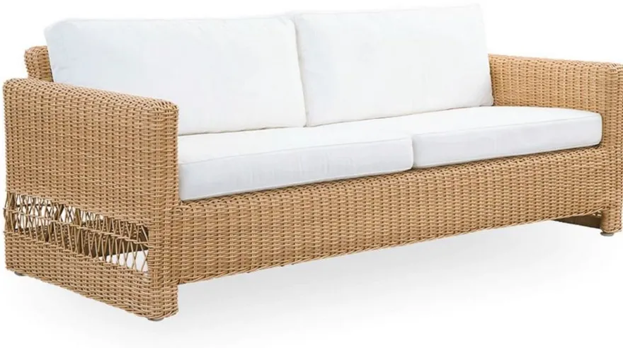 Casa Padrino Luxus Gartensofa mit Kissen Naturfarben / Weiß 200 x 86 x H. 71 cm - Wetterbeständiges Garten & Terrassen Sofa - Garten & Terrassen Möbel - Luxus Qualität