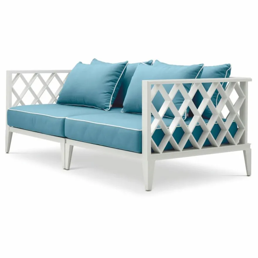 Casa Padrino Luxus Garten Sofa Weiß / Hellblau 186 cm - Outdoor Garten Möbel