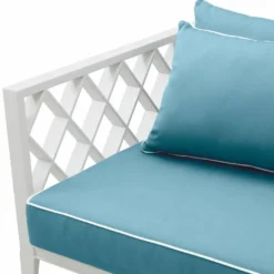 Casa Padrino Luxus Garten Sofa Weiß / Hellblau 186 cm - Outdoor Garten Möbel