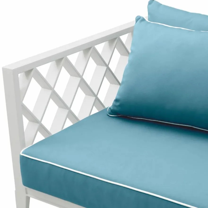 Casa Padrino Luxus Garten Sofa Weiß / Hellblau 186 cm - Outdoor Garten Möbel