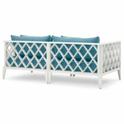 Casa Padrino Luxus Garten Sofa Weiß / Hellblau 186 cm - Outdoor Garten Möbel
