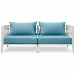 Casa Padrino Luxus Garten Sofa Weiß / Hellblau 186 cm - Outdoor Garten Möbel