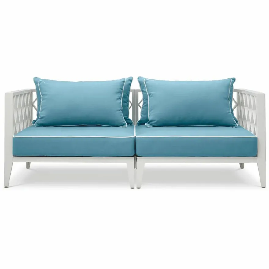Casa Padrino Luxus Garten Sofa Weiß / Hellblau 186 cm - Outdoor Garten Möbel