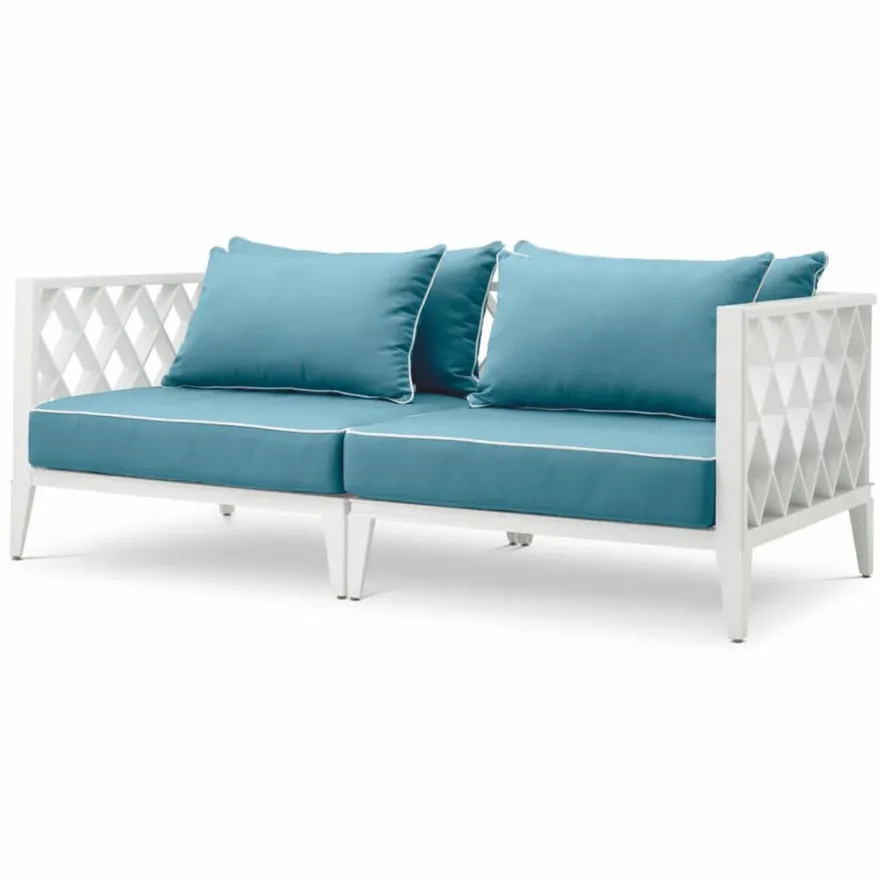 Casa Padrino Luxus Garten Sofa Weiß / Hellblau 186 cm - Outdoor Garten Möbel