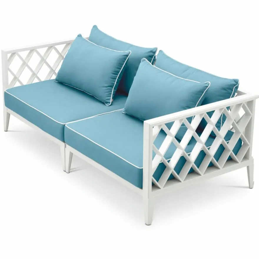 Casa Padrino Luxus Garten Sofa Weiß / Hellblau 186 cm - Outdoor Garten Möbel