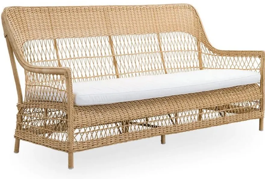 Casa Padrino Luxus Gartensofa mit Sitzkissen Naturfarben / Weiß 191 x 79 x H. 95 cm - Wetterbeständiges Garten & Terrassen Sofa - Garten & Terrassen Möbel - Luxus Qualität