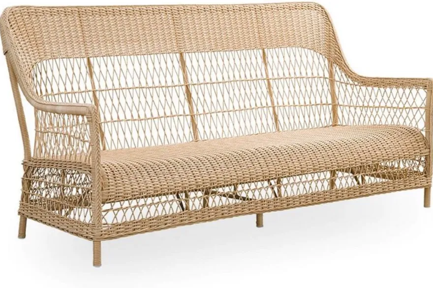 Casa Padrino Luxus Gartensofa mit Sitzkissen Naturfarben / Weiß 191 x 79 x H. 95 cm - Wetterbeständiges Garten & Terrassen Sofa - Garten & Terrassen Möbel - Luxus Qualität