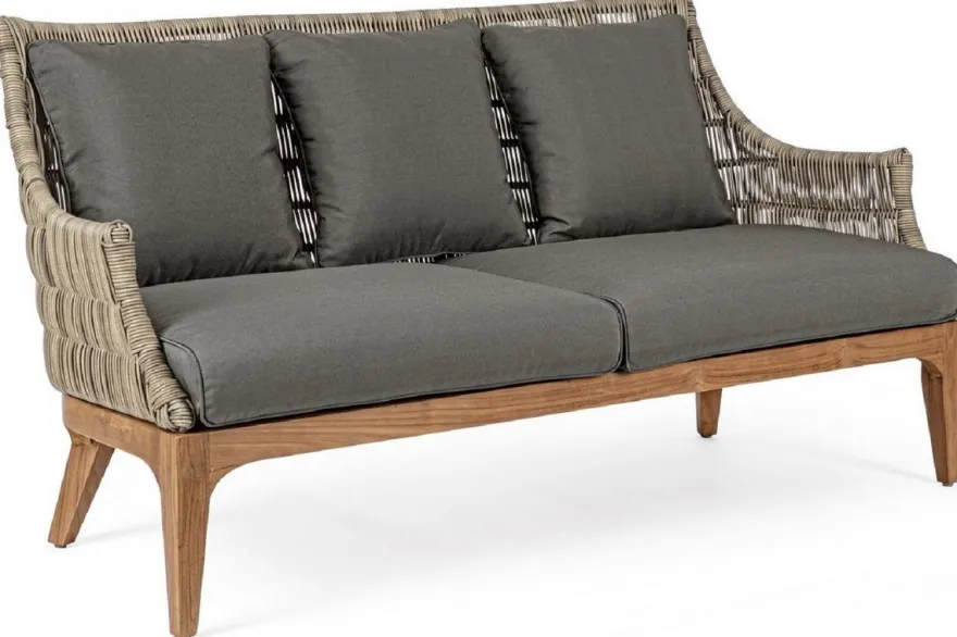 Casa Padrino Luxus Gartensofa mit Kissen Grau / Naturfarben / Braun 153 x 73 x H. 80,5 cm - Wetterbeständiges Garten & Terrassen Sofa - Garten & Terrassen Möbel - Luxus Qualität