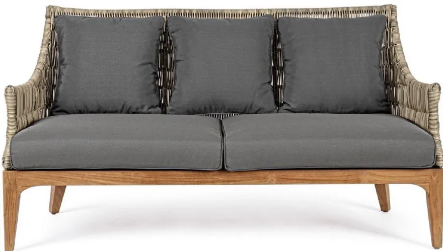 Casa Padrino Luxus Gartensofa mit Kissen Grau / Naturfarben / Braun 153 x 73 x H. 80,5 cm - Wetterbeständiges Garten & Terrassen Sofa - Garten & Terrassen Möbel - Luxus Qualität