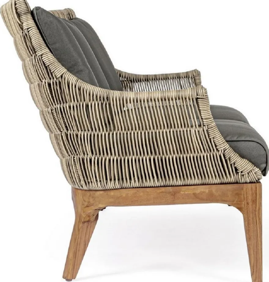 Casa Padrino Luxus Gartensofa mit Kissen Grau / Naturfarben / Braun 153 x 73 x H. 80,5 cm - Wetterbeständiges Garten & Terrassen Sofa - Garten & Terrassen Möbel - Luxus Qualität