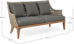 Casa Padrino Luxus Gartensofa mit Kissen Grau / Naturfarben / Braun 153 x 73 x H. 80,5 cm - Wetterbeständiges Garten & Terrassen Sofa - Garten & Terrassen Möbel - Luxus Qualität