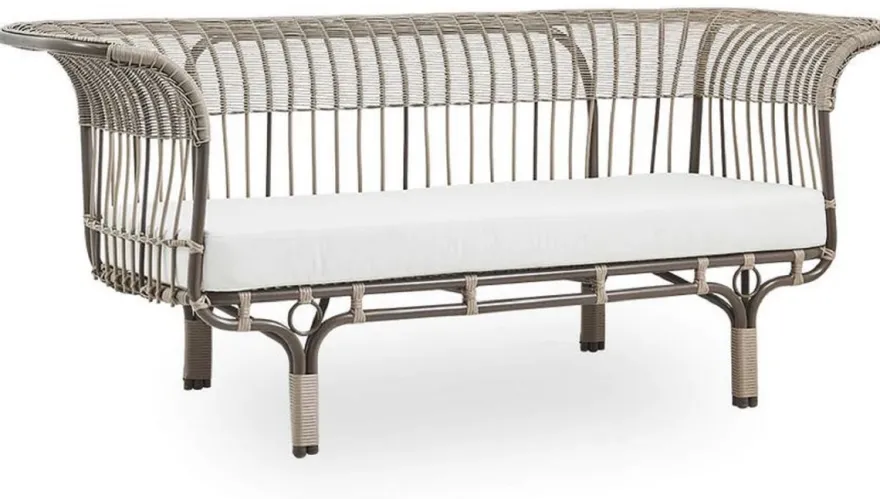 Casa Padrino Luxus Gartensofa mit Sitzkissen Mokka / Beige / Hellgrau 193 x 76 x H. 81 cm - Wetterbeständiges Garten & Terrassen Sofa - Garten & Terrassen Möbel - Luxus Qualität