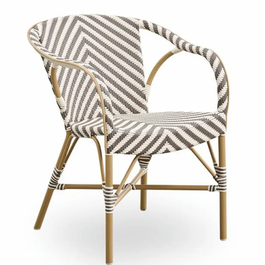 Casa Padrino Luxus Garten Stuhl mit Armlehnen Elfenbein / Braun / Beige - Garten Möbel