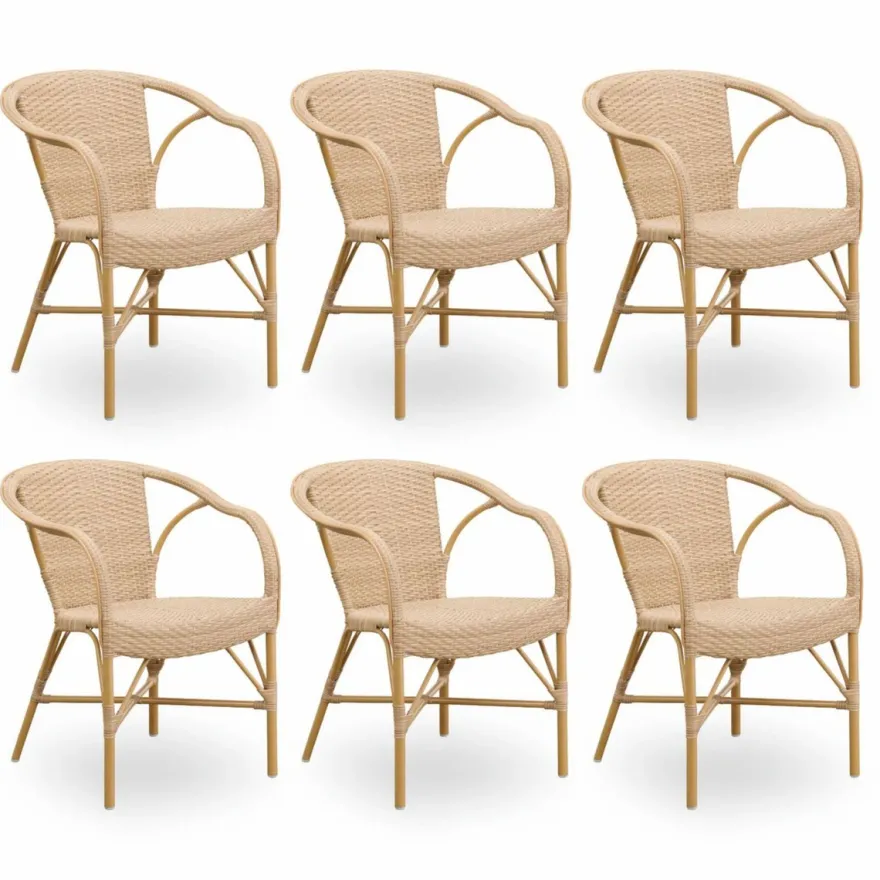 Casa Padrino Luxus Garten Stuhl 6er Set mit Armlehnen Beige - Garten & Terrassen Möbel