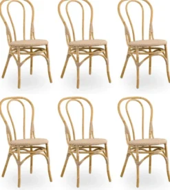 Casa Padrino Luxus Gartenstuhl 6er Set Naturfarben 45 x 56 x H. 88 cm - Moderne Rattan Garten & Terrassen Möbel - Luxus Qualität