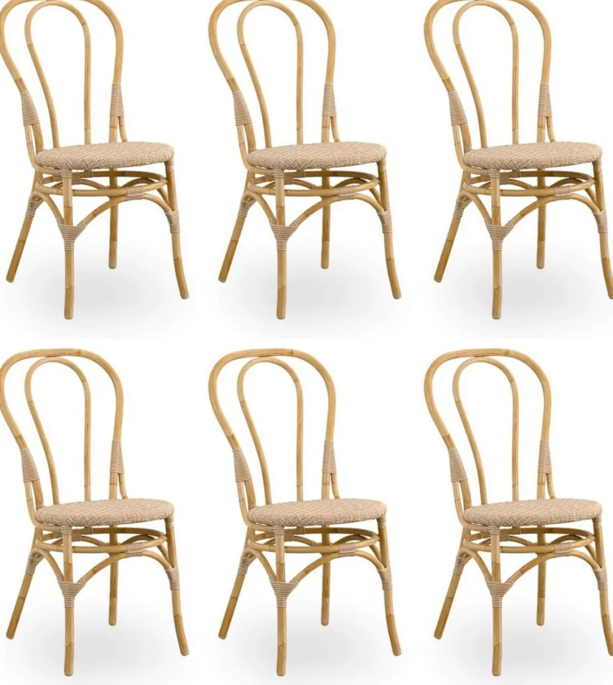 Casa Padrino Luxus Gartenstuhl 6er Set Naturfarben 45 x 56 x H. 88 cm - Moderne Rattan Garten & Terrassen Möbel - Luxus Qualität
