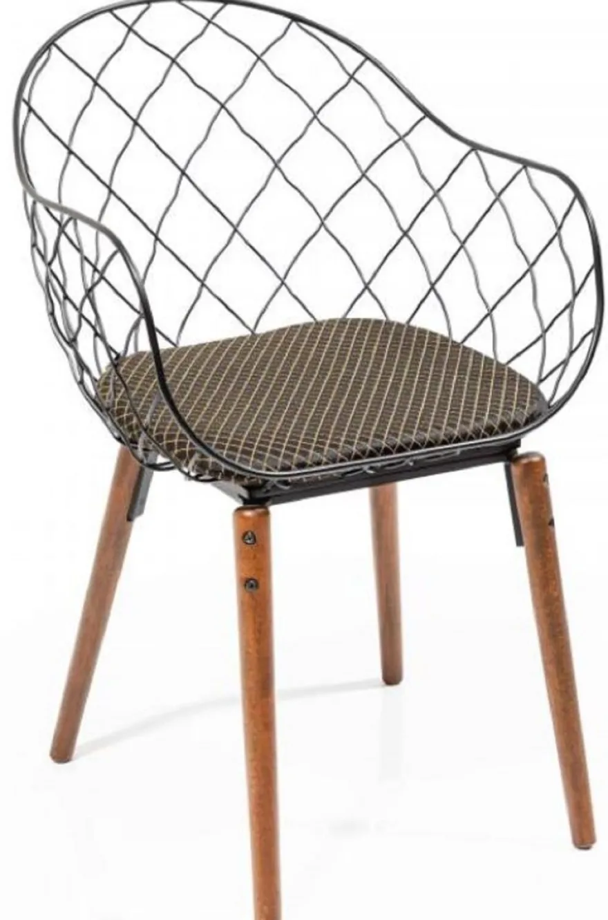Casa Padrino Luxus Gartenstuhl Set Schwarz / Gold / Grau / Braun 40 x 40 x H. 81 cm - Moderne Gartenstühle mit Armlehnen - Garten & Gastronomie Möbel