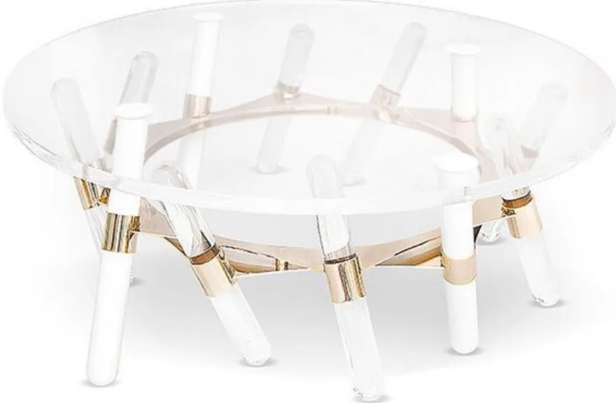 Casa Padrino Luxus Gartentisch Gold Ø 85 x H. 38,5 cm - Runder Wetterbeständiger Acryl Couchtisch - Garten Möbel - Hotel Möbel - Luxus Qualität