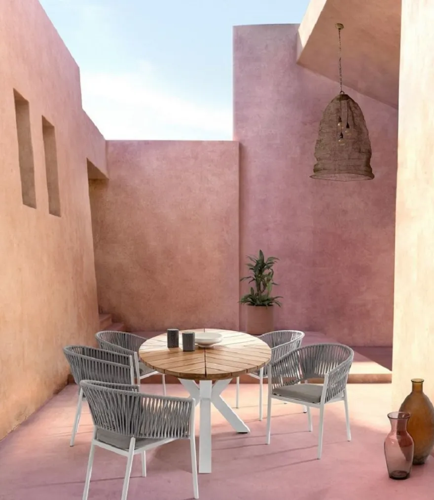 Casa Padrino Luxus Gartentisch Naturfarben / Weiß 240 x 110 x H. 77 cm - Ovaler Esstisch mit Teakholz Tischplatte - Garten & Terrassen Tisch - Luxus Garten & Terrassen Möbel