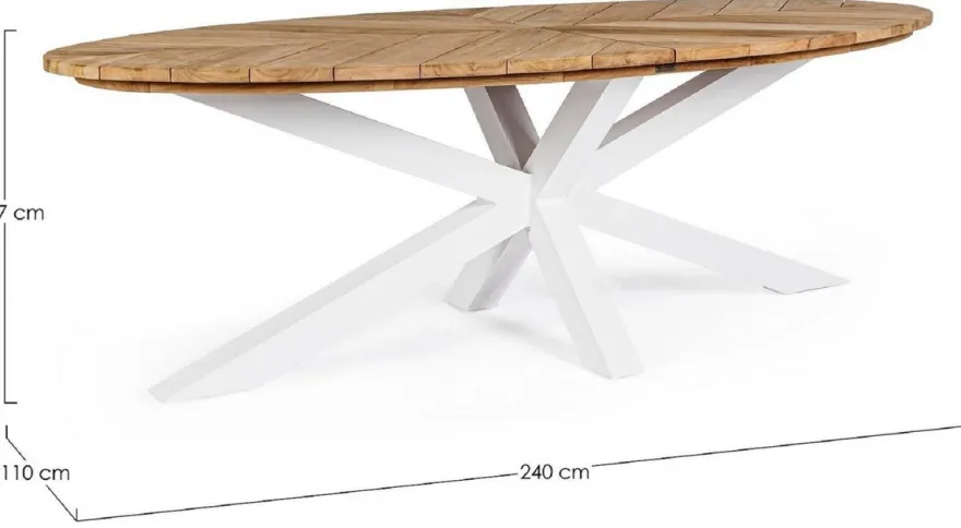 Casa Padrino Luxus Gartentisch Naturfarben / Weiß 240 x 110 x H. 77 cm - Ovaler Esstisch mit Teakholz Tischplatte - Garten & Terrassen Tisch - Luxus Garten & Terrassen Möbel