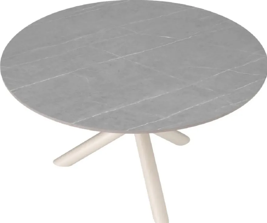 Casa Padrino Luxus Gartentisch Grau / Sandfarben Ø 130 x H. 74,5 cm - Runder Garten Esstisch mit Keramik Tischplatte - Garten & Terrassen Möbel - Luxus Outdoor Möbel