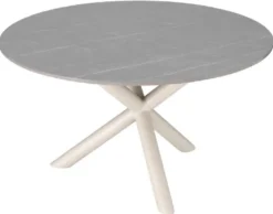 Casa Padrino Luxus Gartentisch Grau / Sandfarben Ø 130 x H. 74,5 cm - Runder Garten Esstisch mit Keramik Tischplatte - Garten & Terrassen Möbel - Luxus Outdoor Möbel