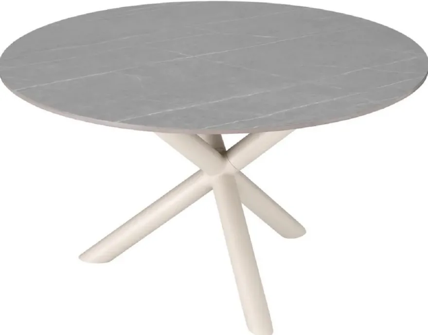 Casa Padrino Luxus Gartentisch Grau / Sandfarben Ø 130 x H. 74,5 cm - Runder Garten Esstisch mit Keramik Tischplatte - Garten & Terrassen Möbel - Luxus Outdoor Möbel