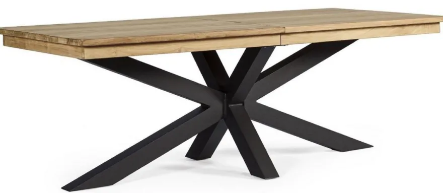 Casa Padrino Luxus Gartentisch Naturfarben / Schwarz 220-300 x 100 x H. 78 cm - Ausziehbarer Garten Esstisch mit Teakholz Tischplatte und Aluminium Beinen - Luxus Garten & Terrassen Möbel