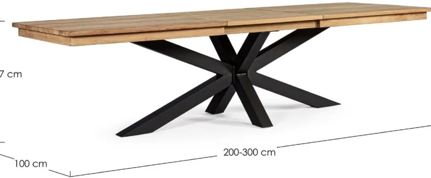 Casa Padrino Luxus Gartentisch Naturfarben / Schwarz 220-300 x 100 x H. 78 cm - Ausziehbarer Garten Esstisch mit Teakholz Tischplatte und Aluminium Beinen - Luxus Garten & Terrassen Möbel