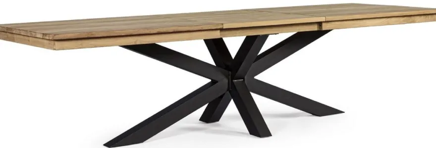 Casa Padrino Luxus Gartentisch Naturfarben / Schwarz 220-300 x 100 x H. 78 cm - Ausziehbarer Garten Esstisch mit Teakholz Tischplatte und Aluminium Beinen - Luxus Garten & Terrassen Möbel